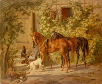 Pferde an der Veranda von Albrecht Adam